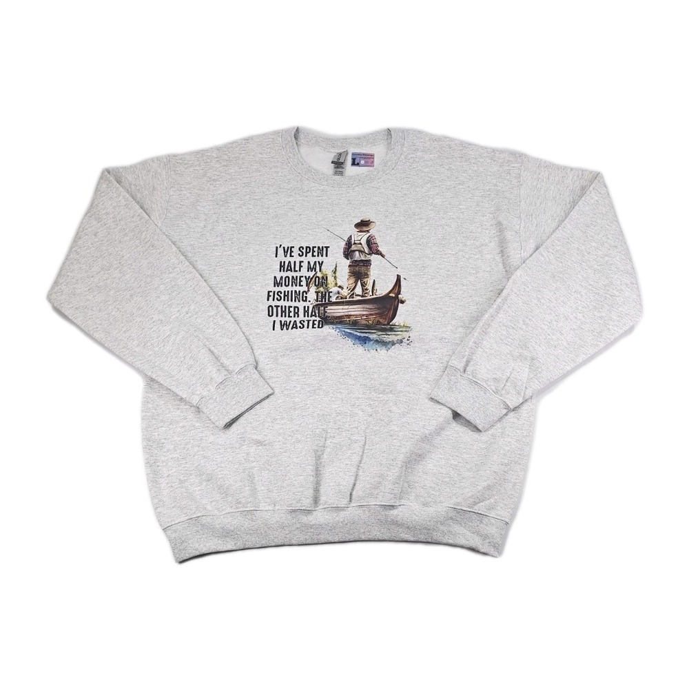 Money Fishing Unisex L Heavy Blend Light Grey Sweatshirt Pullover Boat Shirt
